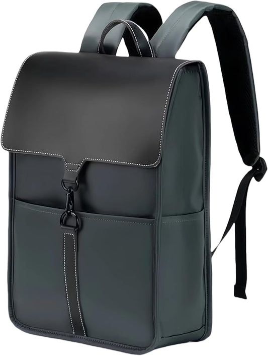 Multi-Compartment Laptop Backpack, PU Leather, Black, with Reinforced Handle and Multiple Storage Pockets
