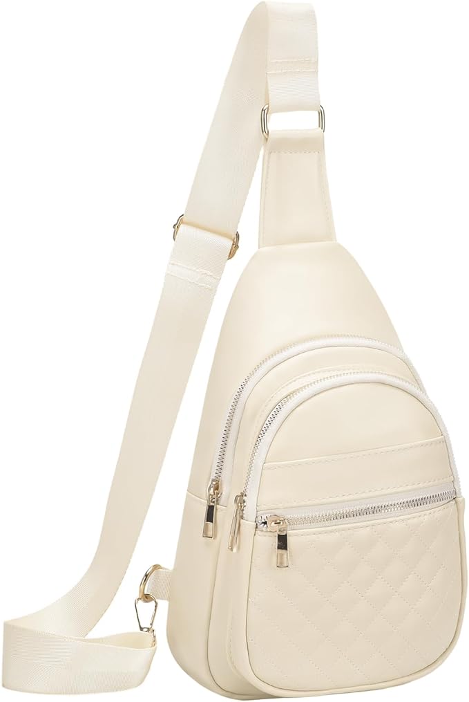 Crossbody Bags for Women Men,Leather Sling Bag Cross Body Backpack for Women, Casual Chest Bag Daypack for Travel Hiking, White