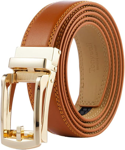 Tonywell Mens Leather Ratchet Belts with Click Buckle Perfect Fit Dress Belt 30mm Wide