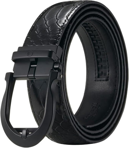 Tonywell Men's Ratchets Belt, Crocodile Embossed Texture, 1-3/8 Wide, Alligator Brown