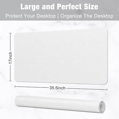 Hsurbtra Desk Pad, 35.5" x 17" PU Leather Desk Mat, XXL Extended Mouse Pad, Waterproof Desktop Blotter Protector, Non-Slip Ultra Thin Large Laptop Keyboard Writing Mat for Office Home, White