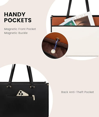 LOVEVOOK Laptop Bag for Women, 17.3'' Laptop Tote Purse 2-in-1 Professional Work Bag Business Briefcase with Clutch Purse, Waterproof Leather Computer Handbag for Teacher Office Travel