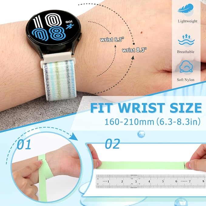 20mm Nylon Quick Release Band Compatible with Samsung Galaxy Watch 7 6 5 4 40mm 44mm/Garmin Vívoactive 6/5/3/3 Music/Forerunner 570 42mm/55/158/165/245/645/Amazift Active 2/Active/T-Rex 3 Pro 44mm