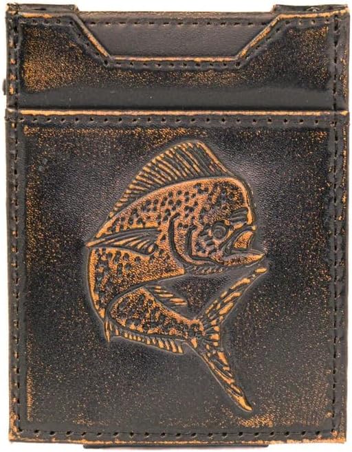 ZEP-PRO Dolphin Mahi-Mahi Vintage Tan Leather Magnetic Front Pocket Wallet, Slim Stylish for Men