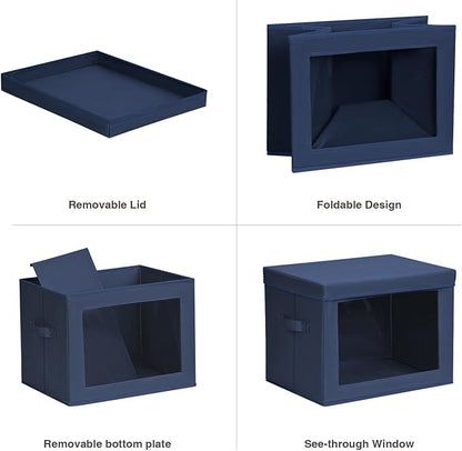 Homsorout Stackable Storage Bins with Lids - Large Storage Box with Lids, Foldable Closet Boxes for Organizing, Wardrobe Clothes Organizer with Window, Cubes Bins for Living Room, 6 Pack, Navy Blue