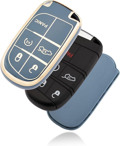 XIYANG TRADE for Jeep Key Fob Cover with Keychain, Soft TPU Key Case Shell Full Protection Suitable for Jeep Grand Cherokee Renegade Compass Durango Charger Dodge Challenger (Blue)