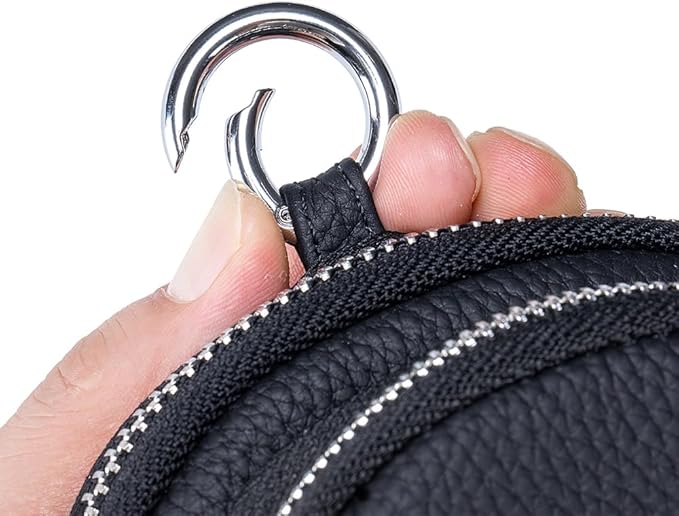 Genuine Leather Coin Purse with Keychain Clip Dual Zipper Mini Wallet Small Cute Pouch for Women & Men Compact Card Holder Wallet Key Holder (Pink)