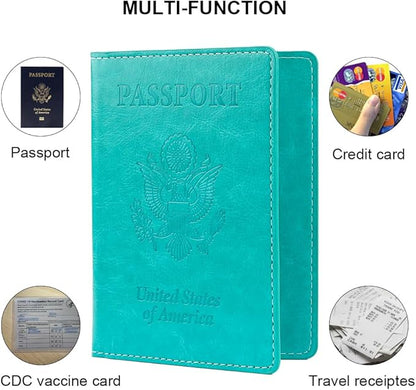 Passport Holder, Passport Cover, Passport Holder for Women, 2 Pack Travel Passport Wallet, Leather Passport Case, Passport Protector International Travel Must Haves, Light Purple+Lake Blue