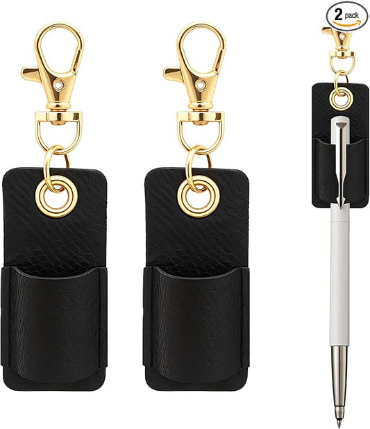 2 Pieces Pen Holder for Lanyard Leather Anti-Lost Lanyard Pen Clip Keychain Portable Neck Pens Holder for Office Nurse Clipboard Badge