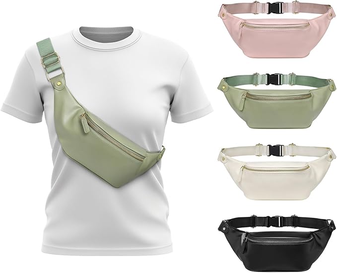 Faux Leather Belt Bag for Women, Crossbody Fanny Pack with Adjustable Strap, Back Zipper Pocket, Large Capacity Waist Pack for Travel, Concerts, Green