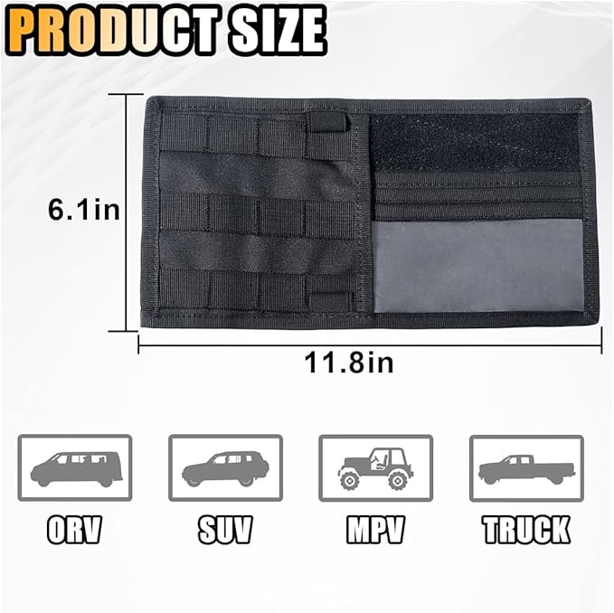 Car Molle Visor Panel Organizer, Car Sun Visor Organizer Tactical Storage Holder Pouch, Nylon Sunshade Pocket with Velcro Strap for Pen Card Sunglass, Visor Accessories for Car SUV Truck
