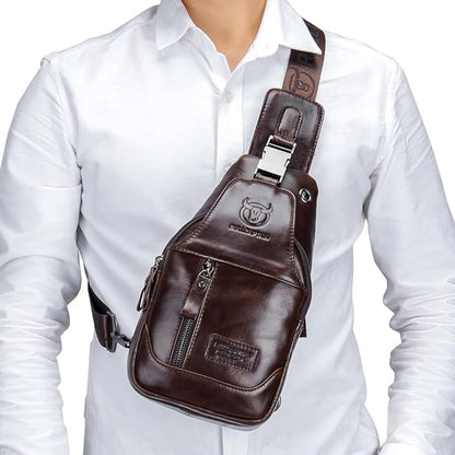 Hebetag Leather Sling Bag Crossbody Backpack for Men Women Travel Outdoor Camping