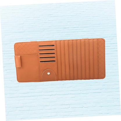 GLEAVI Multi-Functional Sun Visor Organizer Bag Leather Cd Holder for Car Stylish for Pens and Cards Convenient Storage for Vehicle Accessories