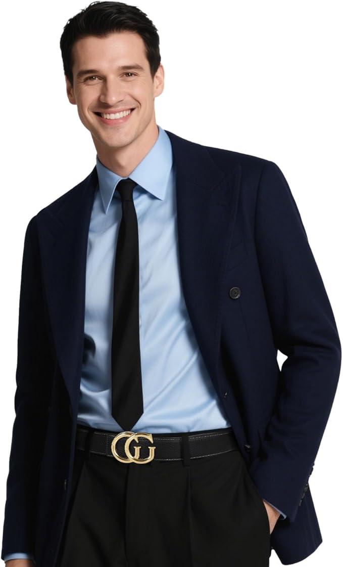 Aurolran Men&Womens Leather Dress Belt Business Automatic Buckle Belt Color-Black Silver Gold
