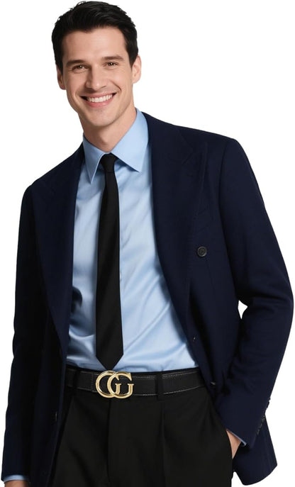 Aurolran Men&Womens Leather Dress Belt Business Automatic Buckle Belt Color-Black Silver Gold