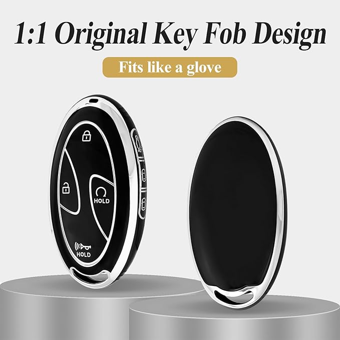 7 Buttons Compatible with Hyundai Key Fob Cover Accessories, Fits for Sonata Santa Fe Tucson KONA Grandeur Ioniq 6, Soft TPU Key Case with Leather Keychain (Black-Silver)