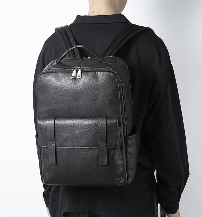 15.6 Inch Genuine Leather Laptop Backpack for Men Women, Business Travel Backpack Hiking Daypack Rucksack (7#Black)