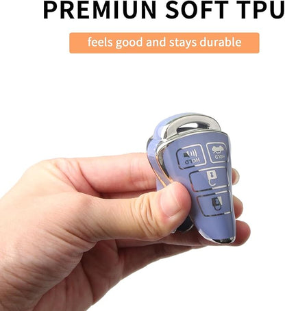 MILD EAST for Toyota Key Fob Cover with Metal Key Chain, Silver Edge Soft TPU Key Fob Shell Case for 2012-2019 Camry Corolla Tacoma, Blue