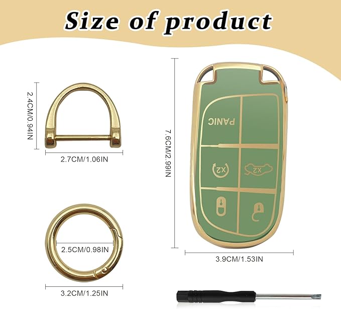 for Jeep Key Fob Cover Keychain Soft Full Protection Key Case Shell, Car Accessories for Man,Girls, Women, Compatible with Jeep Smart Key 3 4 5 Buttons Protector(Green)