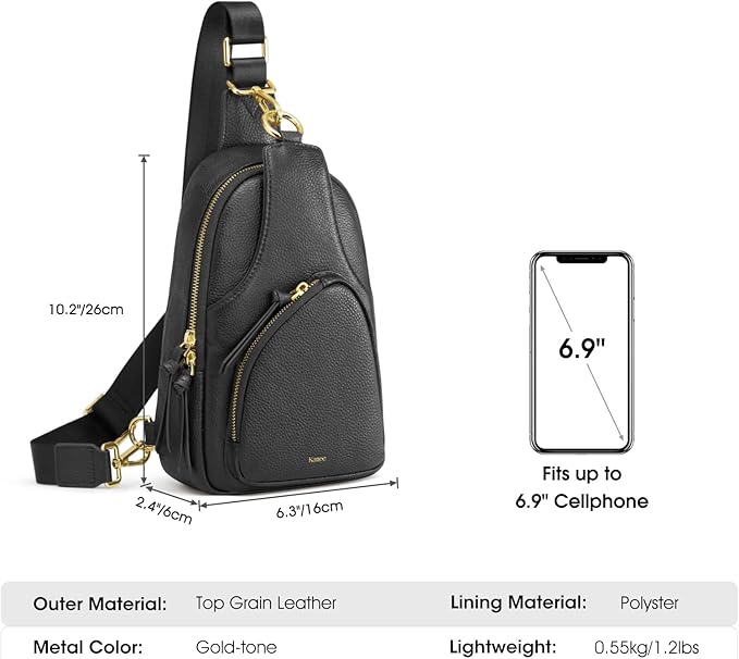 Kattee Sling Bag for Women, Leather Fanny Packs Crossbody Purse, Small Chest Bag with RFID Blocking, Black