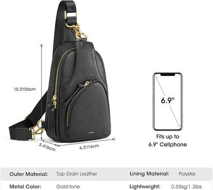 Kattee Sling Bag for Women, Leather Fanny Packs Crossbody Purse, Small Chest Bag with RFID Blocking, Black