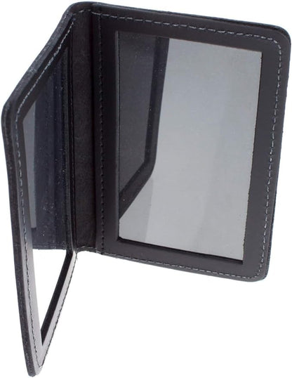 Leather Bifold Minimalist Double ID Card Credential Holder (Basketweave Black)