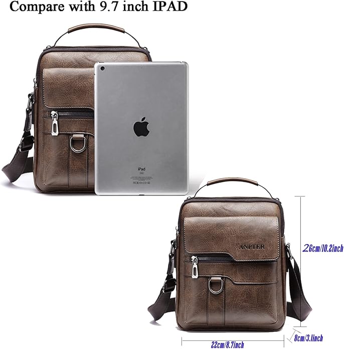 Messenger Bag for Men Crossbody Shoulder Purse Small Vintage PU Leather Satchel Pouch Side Crossover Handbag