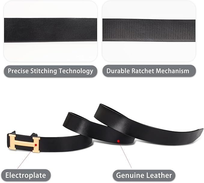 Aurolran Men&Womens Leather Dress Belt Business Automatic Buckle Belt Color-Black Silver Gold