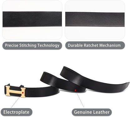 Aurolran Men&Womens Leather Dress Belt Business Automatic Buckle Belt Color-Black Silver Gold