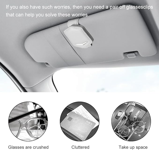 KVAEY Sunglasses Holders for Car Sun Visor, Magnetic Auto Visor Eyeglasses Holder Ticket Card Clip, Multifunctional Leather Sun Visor Glasses Hanger Mount Clip, Car Accessories (Gray)