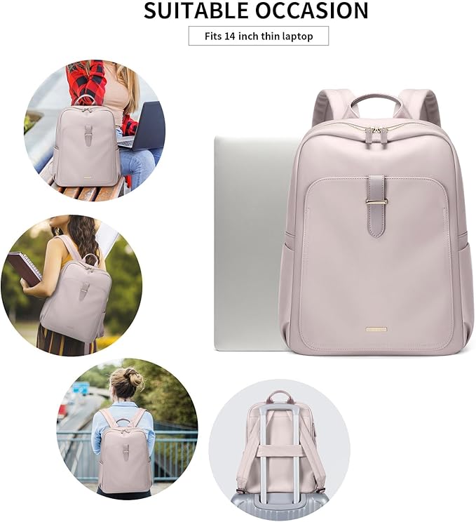 Laptop Backpack for Women,Carry on Travel Backpack Casual Work Business Backpacks Purse College,14 Inch,Light pink