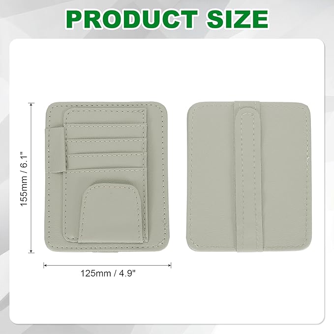 PATIKIL 1 Pcs Car Sun Visor Organizer, 6.1 x 4.9 Inch PU Leather Vehicle Storage Pouch Holder for Sunglasses Card Pen Driver License Car Accessories, Gray