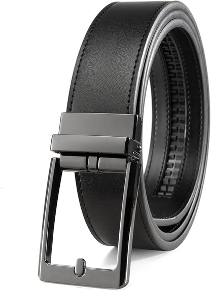 Founders & C Men's Leather Ratchet Comfort Click Belt Dress with Slide Buckle -Adjustable Trim to Fit
