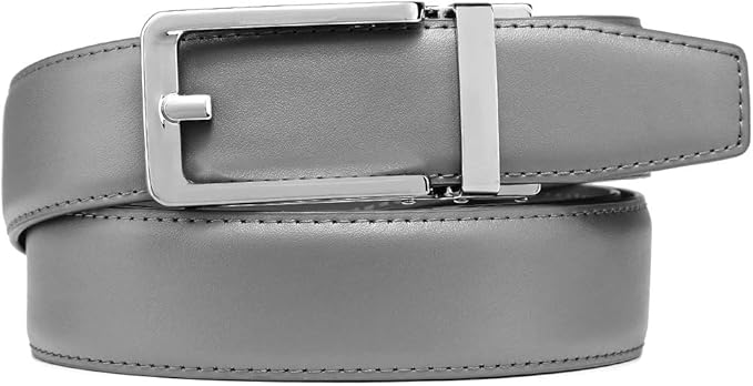Founders & C Men's Leather Ratchet Comfort Click Belt Dress with Slide Buckle -Adjustable Trim to Fit