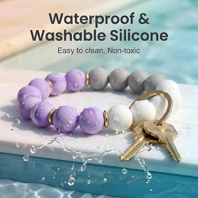 BIHRTC Silicone Key Ring Bracelets Wristlet Keychain Wallet with Net Chapstick Holder for Women