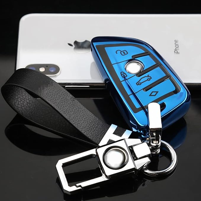 QBUC Key Fob Cover Full Protective Case, Key Fob Case for X1 /X3 /X5 /X6 and for Series 1/2 /5/7 Soft TPU Anti-dust Case Shell Keyless Remote Control (Blue)
