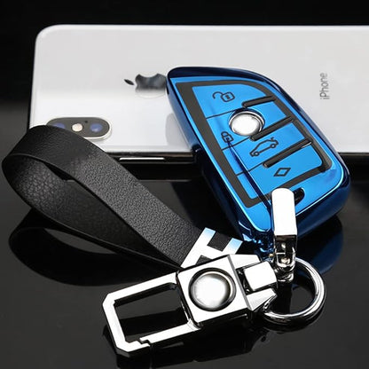 QBUC Key Fob Cover Full Protective Case, Key Fob Case for X1 /X3 /X5 /X6 and for Series 1/2 /5/7 Soft TPU Anti-dust Case Shell Keyless Remote Control (Blue)