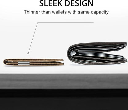 GSOIAX Men's Slim RFID Blocking Leather Wallet with Money Clip | Minimalist Carbon Fiber Bifold Credit Card Holder | 11 Card Slots | Gift Box Included(Leather Brown)