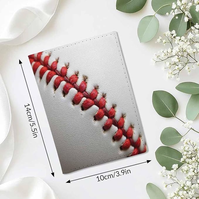 Baseball Texture Passport Holder for Travel Baseball Ball Raised Red Seam Detail PU Leather Passport Cover Wallet Cute Passport Card Holder for Women and Men