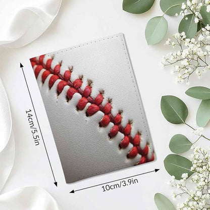 Baseball Texture Passport Holder for Travel Baseball Ball Raised Red Seam Detail PU Leather Passport Cover Wallet Cute Passport Card Holder for Women and Men