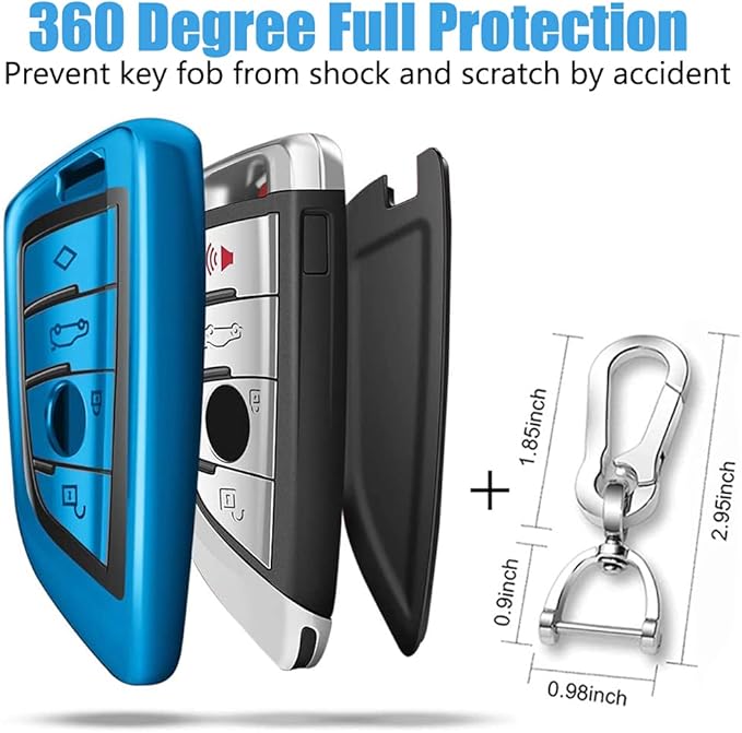 QBUC Key Fob Cover Full Protective Case, Key Fob Case for X1 /X3 /X5 /X6 and for Series 1/2 /5/7 Soft TPU Anti-dust Case Shell Keyless Remote Control (Blue)
