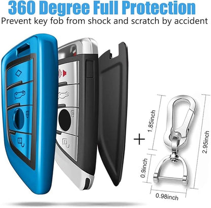 QBUC Key Fob Cover Full Protective Case, Key Fob Case for X1 /X3 /X5 /X6 and for Series 1/2 /5/7 Soft TPU Anti-dust Case Shell Keyless Remote Control (Blue)