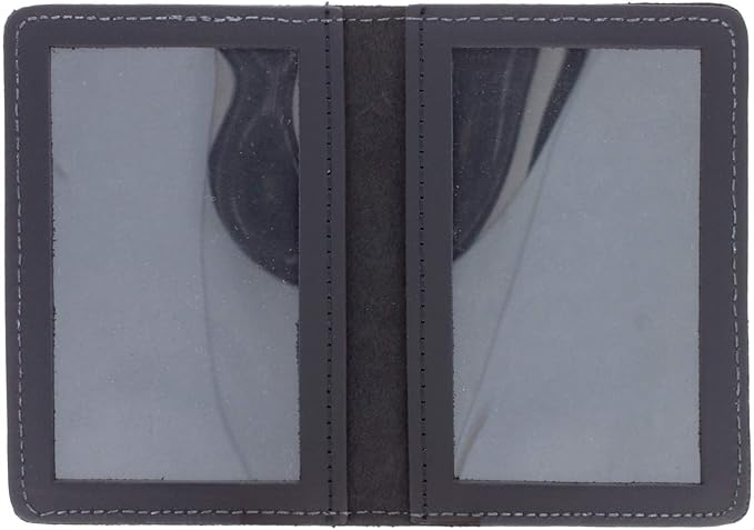 Leather Bifold Minimalist Double ID Card Credential Holder (Basketweave Black)
