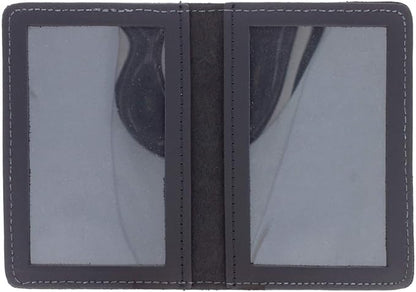 Leather Bifold Minimalist Double ID Card Credential Holder (Basketweave Black)
