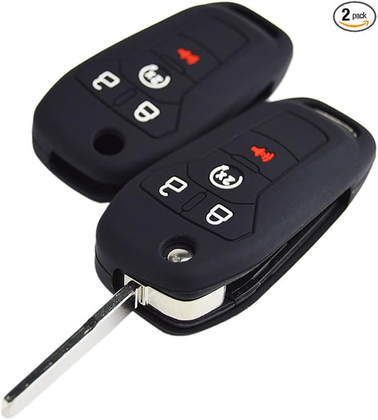 Silicone Rubber Key Fob Covers Protector for Ford F150 F250 F350 F450 F550 Raptor Ranger Transit Fusion Bronco Lightning Maverick XLT (Flip Key)