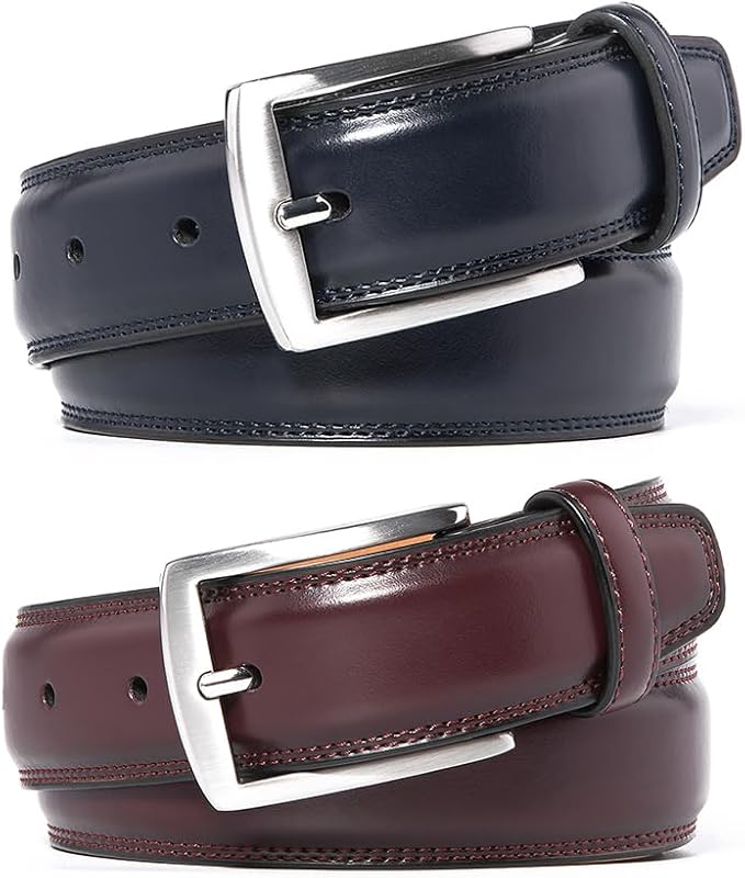 Mens Genuine Leather Dress Belt for Men, Handmade, 100% Cow Leather,Classic Casual and Business Belt Prong Buckle