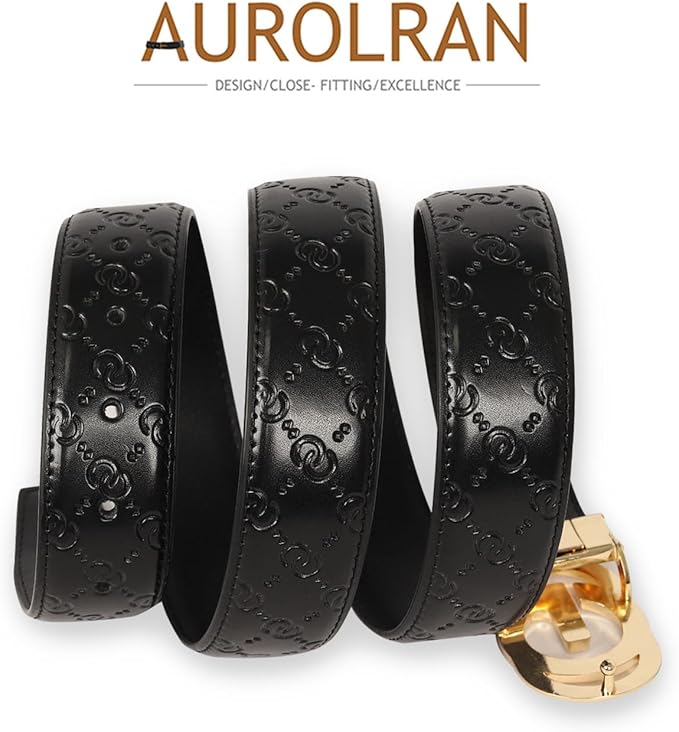 Aurolran Men&Womens Leather Dress Belt Business Automatic Buckle Belt Color-Black Silver Gold