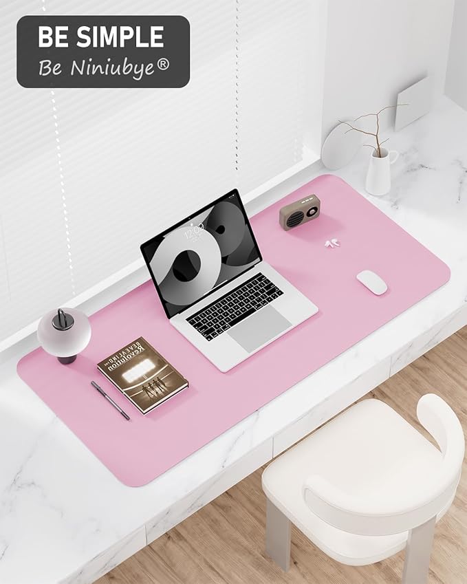 Desk Pad, 30" x 14" PU Leather Non-Slip Desk Mat Large Mouse Pad for Desktop, Waterproof Laptop Computer Writing Mat for Office, Home, Work, Gaming, Pink