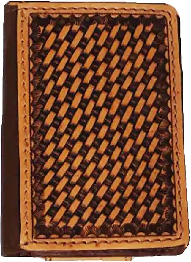 CHALLENGER Men's Western Antique Basket Weave Tooled Magnetic Money Clip Minimalist Wallet 18RTW75M