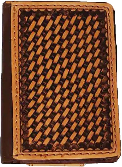 CHALLENGER Men's Western Antique Basket Weave Tooled Magnetic Money Clip Minimalist Wallet 18RTW75M